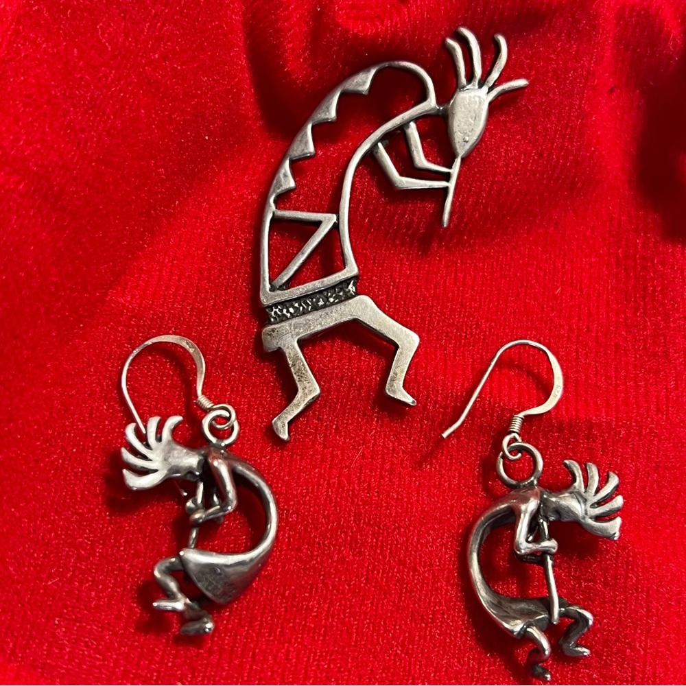 Sterling Silver Kokopelli Masha Earings and Sterling Kokopelli pendant